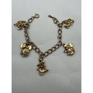 DISNEY Vtg Kids Gold Tone Charm Bracelet Mickey Minnie Donald Pluto Collectible
